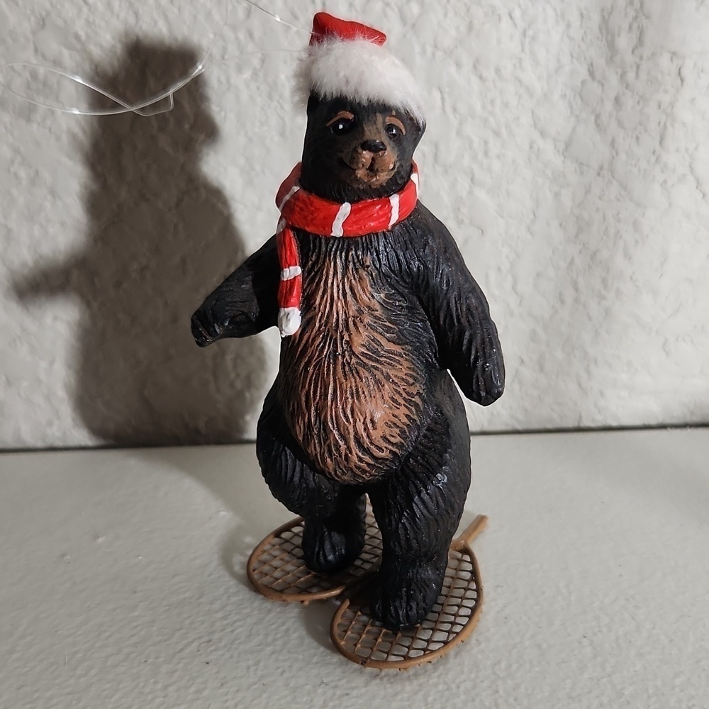 Ceramic Bear Christmas ornament Santa hat scarf